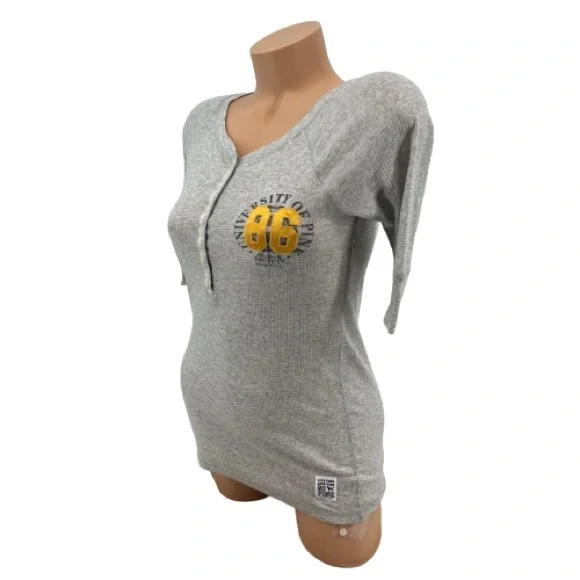 NWT VTG Y2K PINK Victoria’s Secret University of Pink Ribbed Thermal Henley Top - Picture 5 of 13